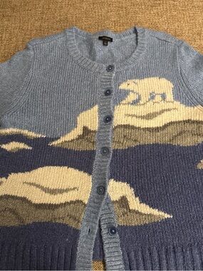 Talbots Light Blue and Cream Patterned Button-Up Cardigan